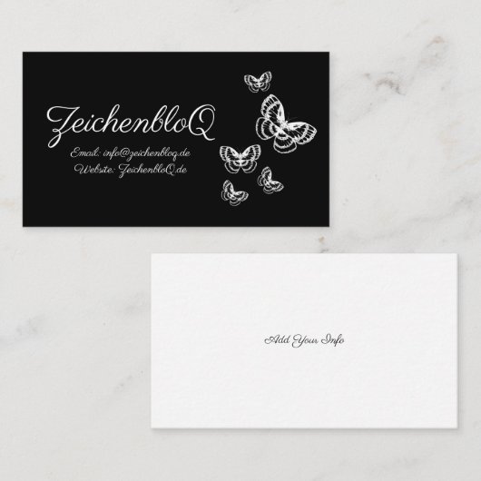 Witte vlinders op zwart Visitekaartje (Voorkant / Achterkant)