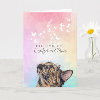 Witte Vlinders Regenboog Tortie Kat Verlies Condol Kaart