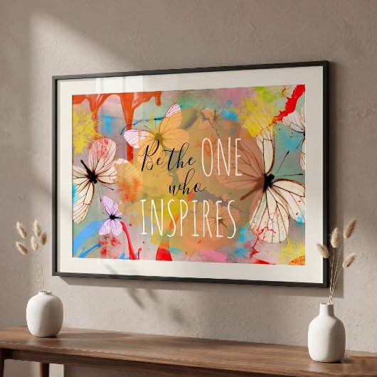 Witte Vlinders Schilderen Druppels en Penseelstrek Poster