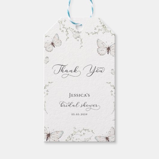 Witte Vlindertuin Bruiloft Dank Je Cadeaulabel (Voorkant)