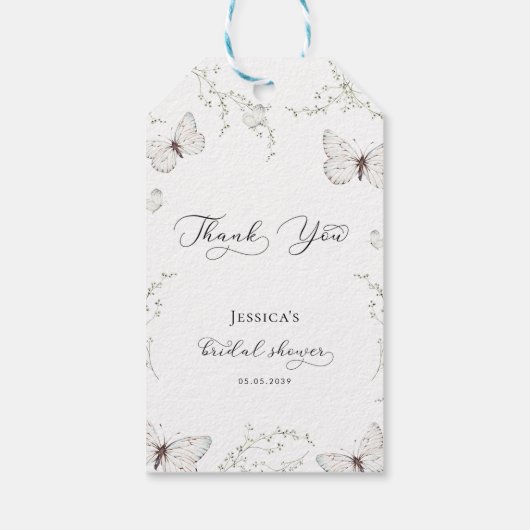 Witte Vlindertuin Bruiloft Dank Je Cadeaulabel (Achterkant)