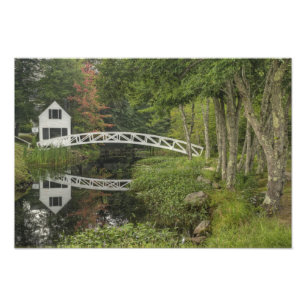 Witte voetgangersbrug, Somesville, Mount Desert Foto Afdruk