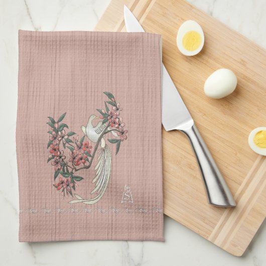 Witte Vogel - Kersenbloesemperzik Theedoek (Quarter Fold)