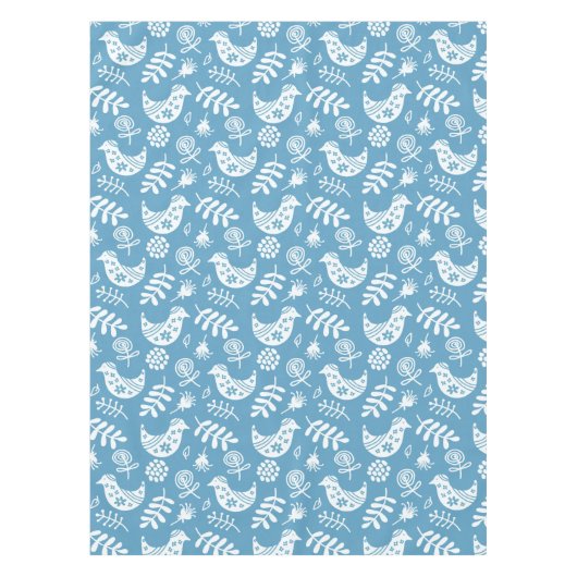 Witte vogels en bloemen op blauw tafelkleed (Voorkant)