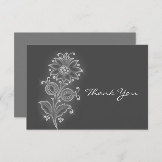 Witte volkskunstbloem op grijs bedankkaart (Voorkant / Achterkant)