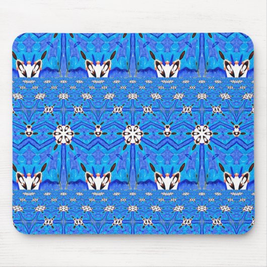 witte vormen op blauw raster muismat (Voorkant)