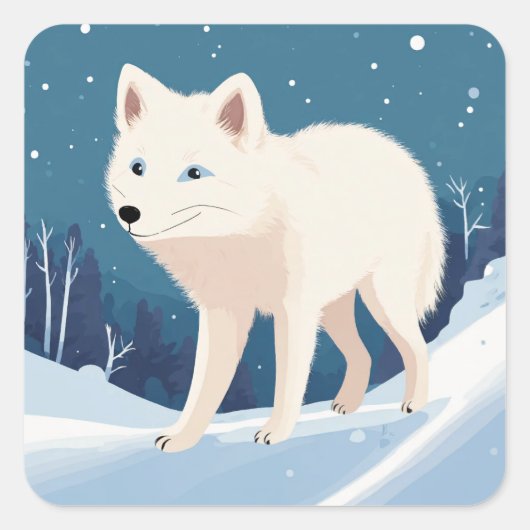witte vos vierkante sticker (Voorkant)