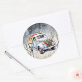 Witte Vrachtwagen Winterscène Kerstmis Ronde Sticker (Envelop)
