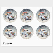 Witte Vrachtwagen Winterscène Kerstmis Ronde Sticker (Vel)