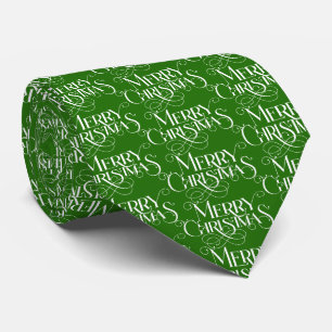 Witte vrolijke kerst retro typografie op groen stropdas