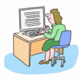 Witte vrouw die werkt bij een computer sticker (Voorkant)