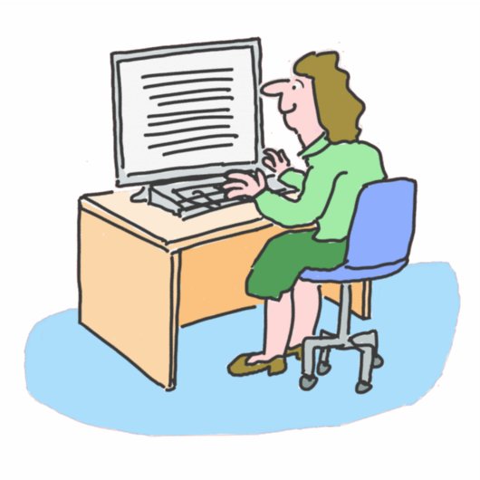 Witte vrouw die werkt bij een computer sticker (Voorkant)