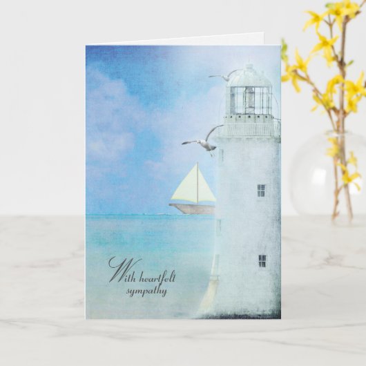 Witte vuurtoren en zeilboot sympathie kaart (Gele Bloem)