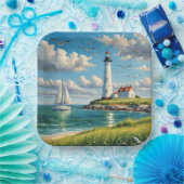 Witte vuurtoren met zeilboot papieren bordje (Feest)