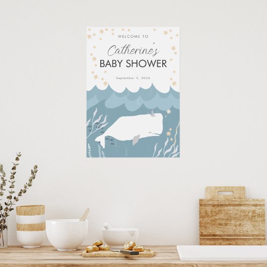 witte walvis Baby shower teken Poster (Keuken)