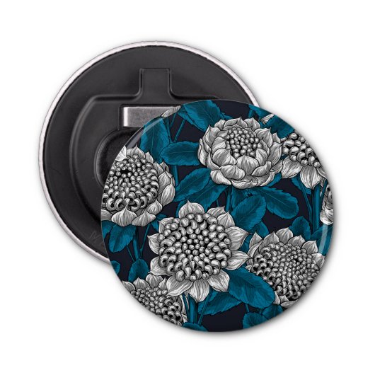 Witte waratabloemen button flesopener (Voorkant)