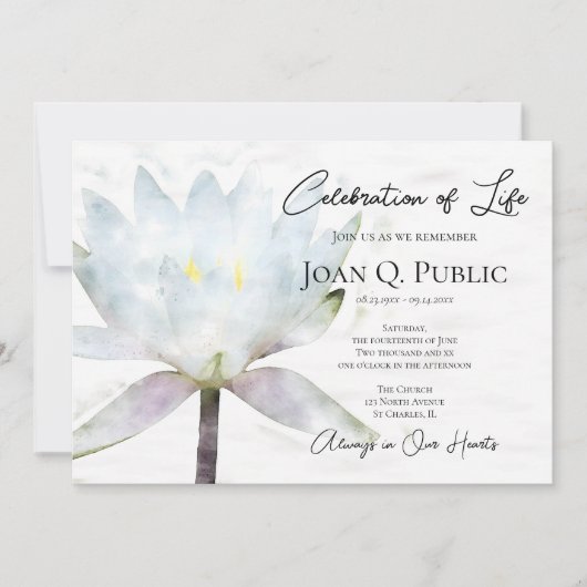 Witte Waterlelie Aquarel Viering van het Leven Kaart (Voorkant)