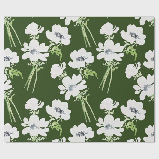 Witte waterverf anemonbloemen op groen cadeaupapier (Vlak)