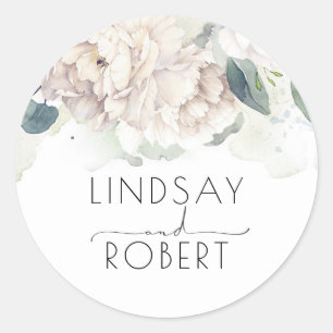 Witte Waterverf Bloemen Elegant  Geïnspireerd Ronde Sticker