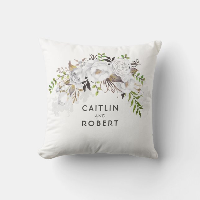 Witte Waterverf Bloemen Elegant Romantisch Kussen (Voorkant)