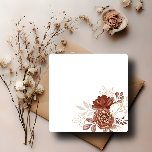 Witte Waterverf Bloemen Rustiek Goud Moslim Huweli Kaart