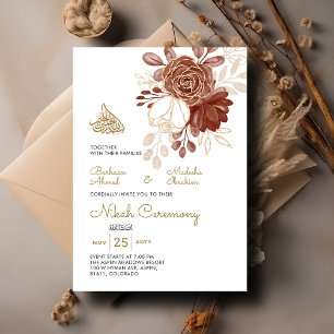Witte Waterverf Bloemen Rustiek Goud Moslim Nikah Kaart