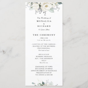 Witte waterverf bloemengroen bruiloft programma