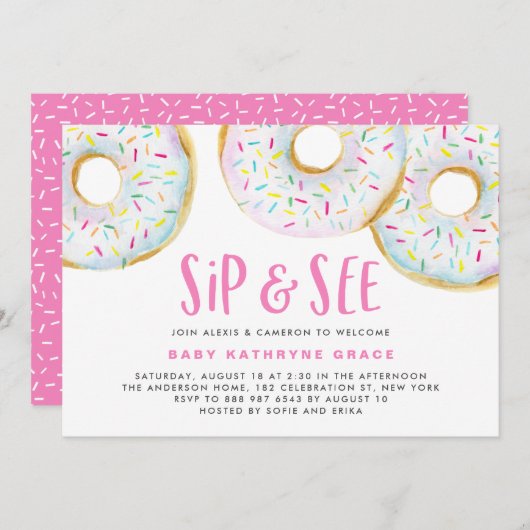 Witte Waterverf Donuts Sprinkles Sip en See Kaart (Voorkant / Achterkant)