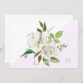 Witte Waterverf Floral Monogram Note Kaart (Voorkant / Achterkant)