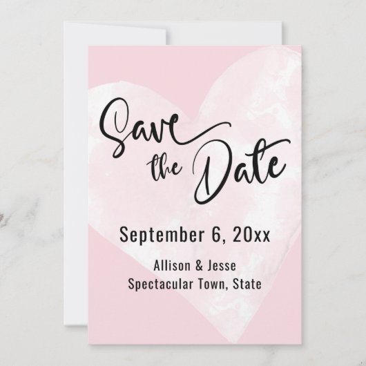 Witte Waterverf Hart op Roze Save the Date Kaart (Voorkant)