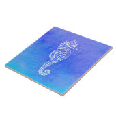 Witte Waterverf van Seahorse Blue Turquoise Tegeltje (Zijkant)
