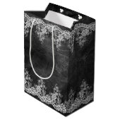 Witte weddenschap op leder medium cadeauzakje (Achterkant Gekanteld)