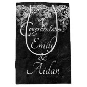 Witte weddenschap op leder medium cadeauzakje (Voorkant)