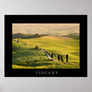 Witte weg in landschap van Toscane zwart poster pr