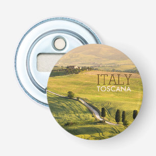 Witte weg in Toscaans landschap tekst Button Flesopener