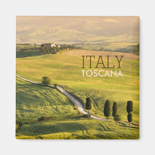 Witte weg in Toscane landschap tekst magneet (Voorkant)