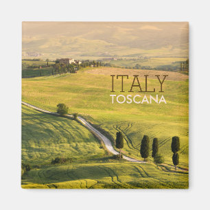 Witte weg in Toscane, landschapstekstmagneet Magneet