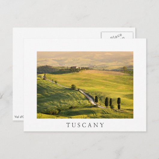 Witte weg in Toscane, landschapswit briefkaart (Voorkant / Achterkant)