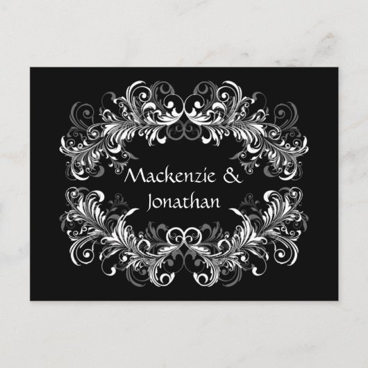 witte wervelingen op zwart Save The Date Aankondigingskaart (Voorkant)