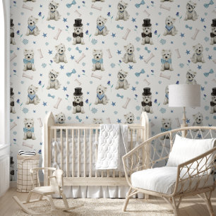 Witte Westie met Accessoires Whimsical Behang
