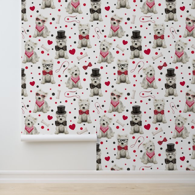 Witte Westie met Accessoires Whimsical Behang (Applicatie)