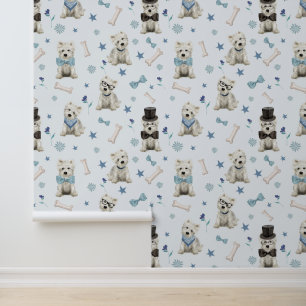 Witte Westie met Accessoires Whimsical Behang