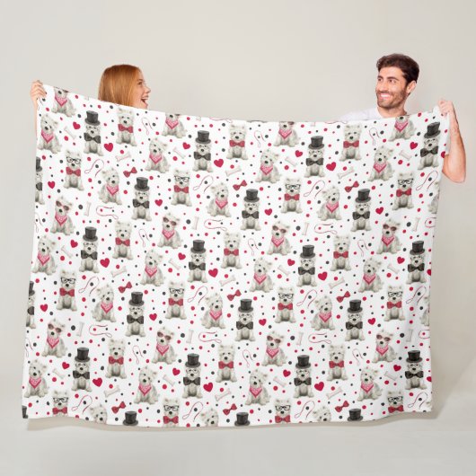 Witte Westie met Accessoires Whimsical Fleece Deken (In situ)