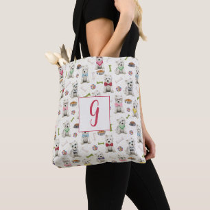 Witte Westies met Accessoires Monogram Draagtas