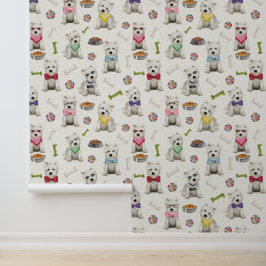 Witte Westies met Accessoires Whimsical Behang