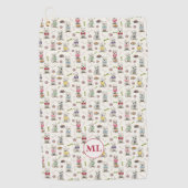 Witte Westies met Accessoires Whimsical Monogram Golfhanddoek (Voorkant)