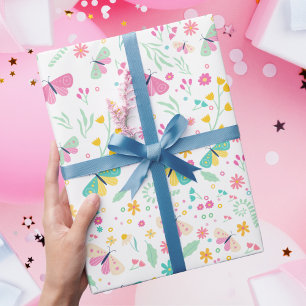 Witte Whimsical Tuin Vlinder Meisjes Verjaardag Cadeaupapier