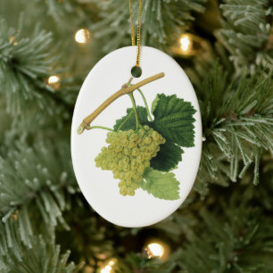 Witte wijn druiven aan de wijnstok, vintage voedse keramisch ornament