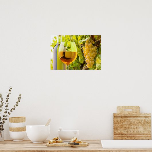 Witte wijn en druiven poster (Keuken)