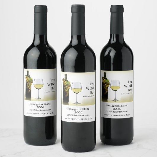 Witte wijn en druiven, wijnstang/wijnmoer wijn etiket (Flessen)